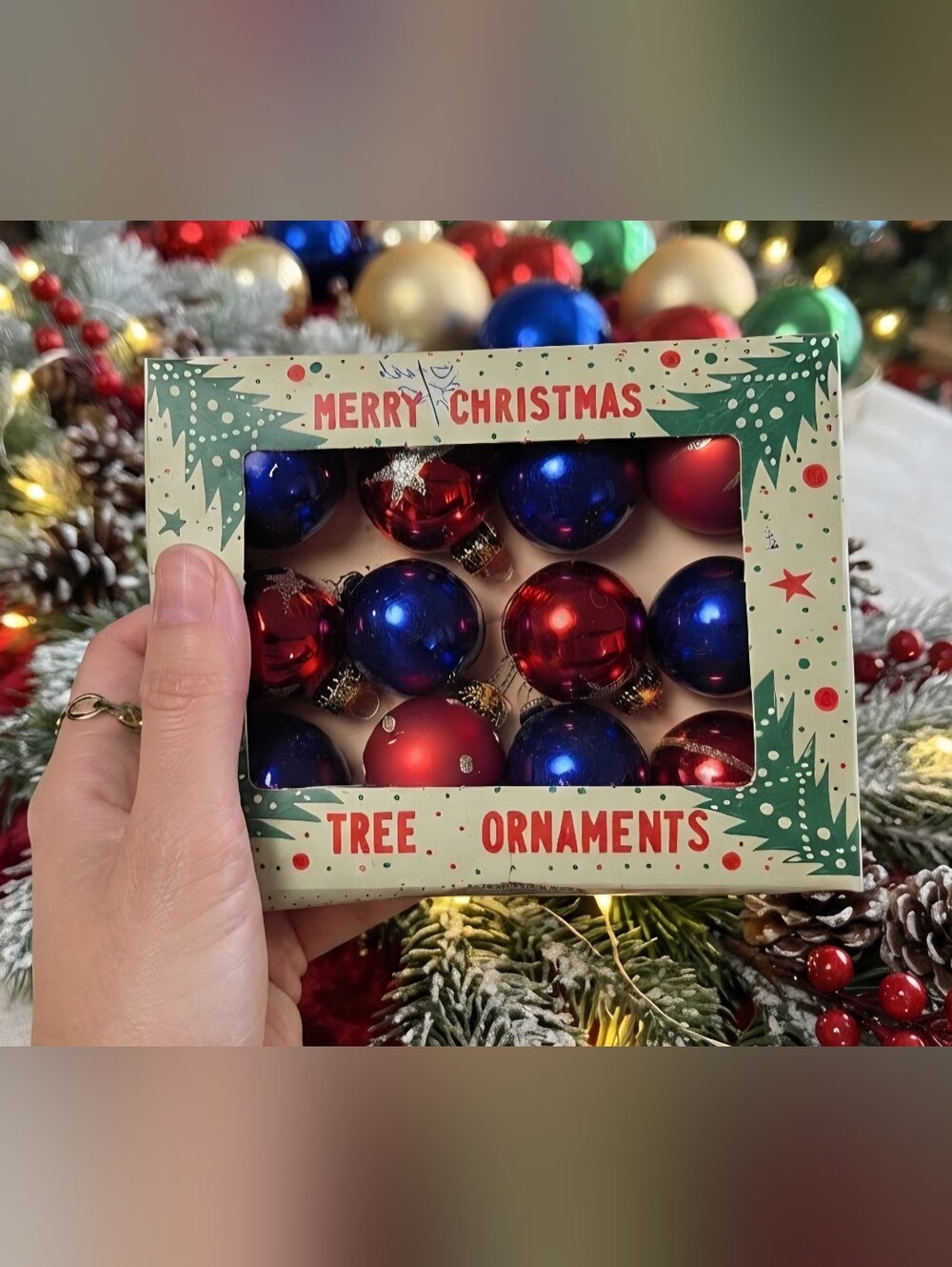 Vintage Boxed Set of 12 Miniature Glass Christmas Ornaments